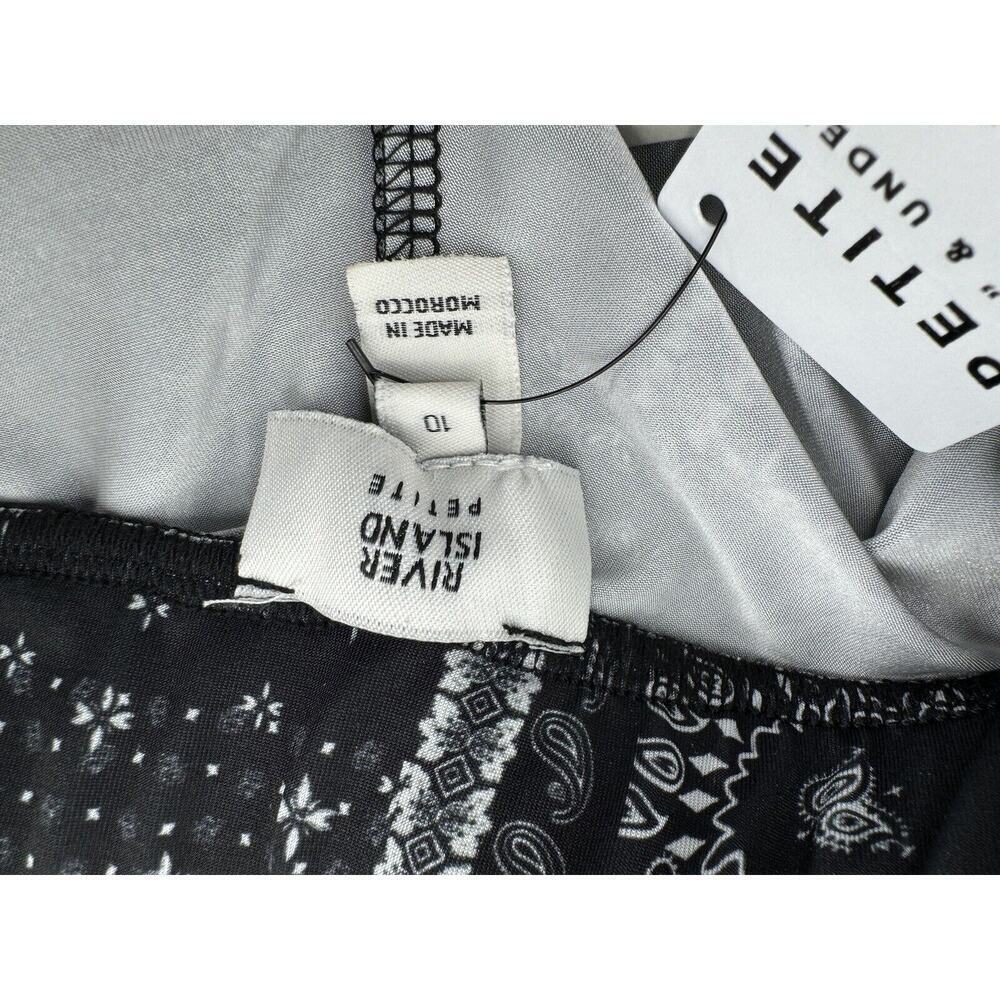 River Island Flare Pants Petite Size Small 6 US Graphic Black White Patchwork​ - Picture 13 of 16